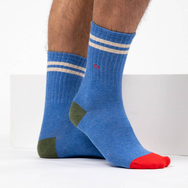 Combed Cotton Socks - Blue & White Striped - One size: 41/46 - Harman Shop & Atelier