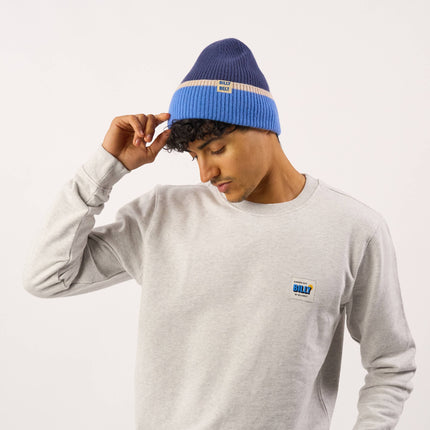 Unisex Wool Beanie - Navy & Blue & Beige