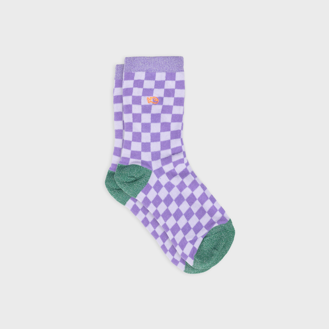 Cotton Socks - Checkered violet - One size: 37/40