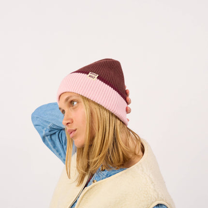 Unisex Wool Beanie - Brown & Pink & Burgundy