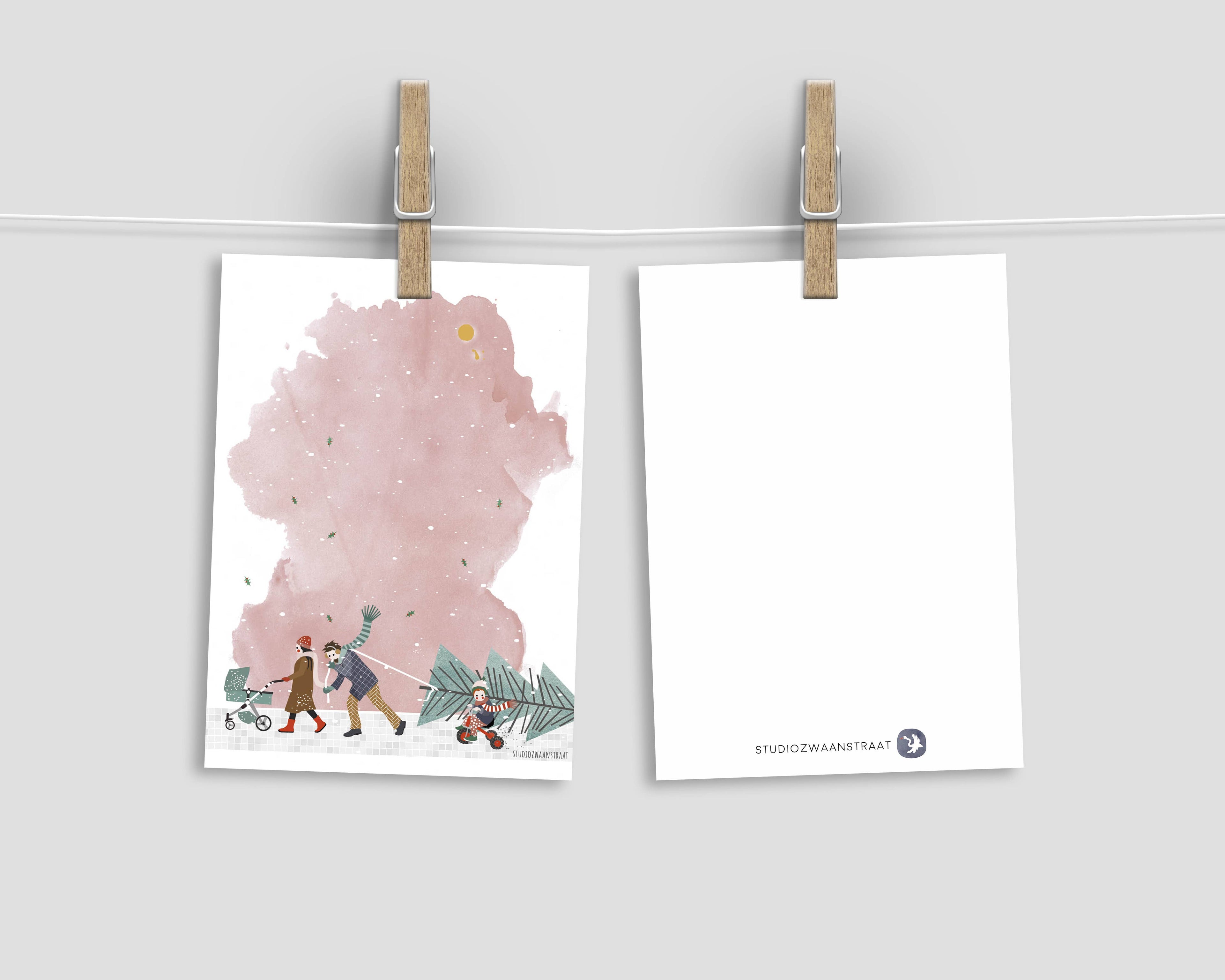 Ansichtkaart - Kerstmis - Wandelen