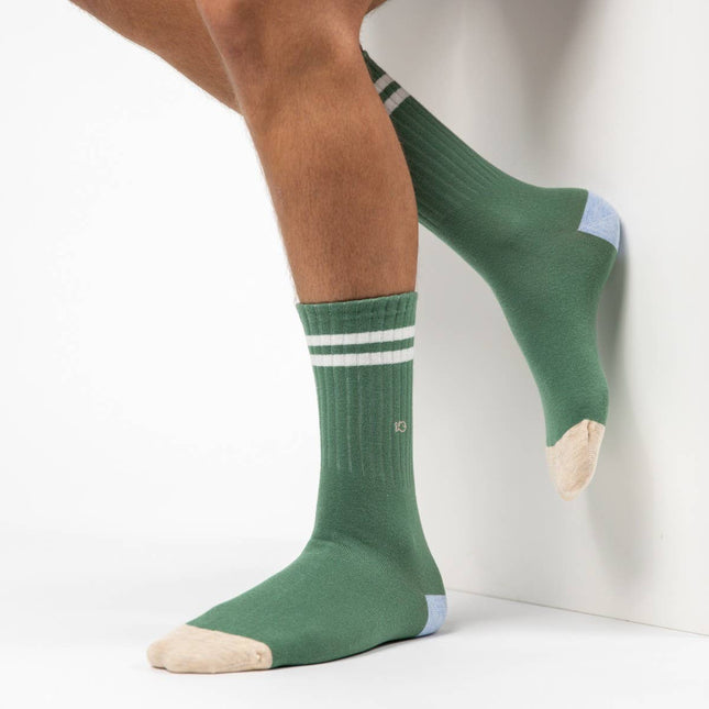 Combed Cotton Socks - Green & White Striped - One size: 41/46 - Harman Shop & Atelier