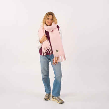 Wide Mixed Wool Scarf - Light Pink