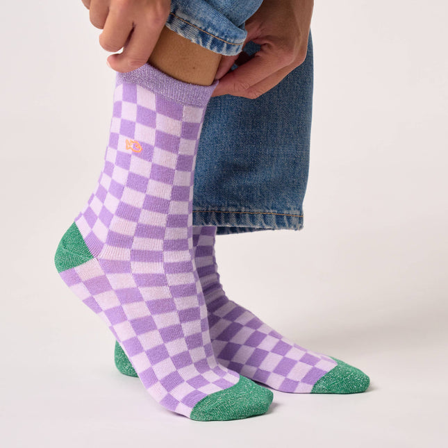 Cotton Socks - Checkered violet - One size: 37/40