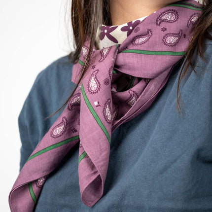 Organic Cotton Scarf - Beige and Purple