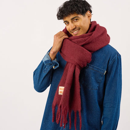 Unisex Wide Mixed Wool Scarf - Wine Red
