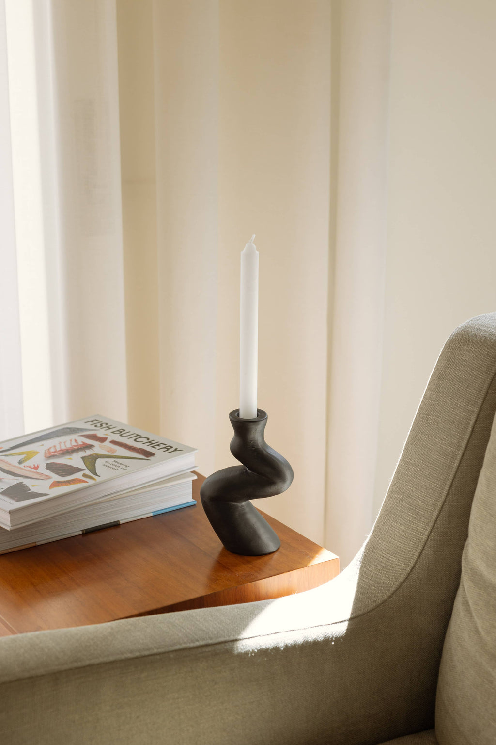 Handgemaakte keramische kandelaar - Wit