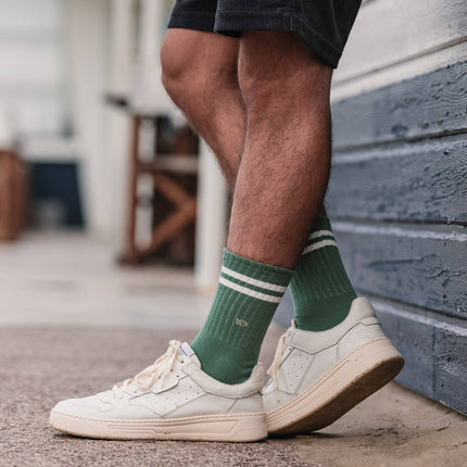 Combed Cotton Socks - Green & White Striped - One size: 41/46 - Harman Shop & Atelier