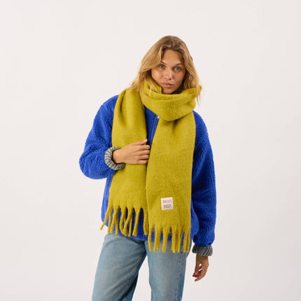 Wide Mixed Wool Scarf - Olive