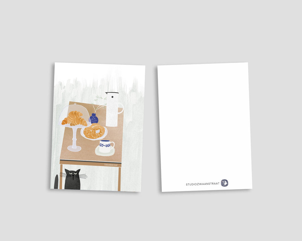 Ansichtkaart - Koffie en croissants