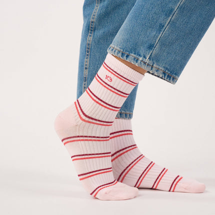 Cotton Socks - Pale Pink Striped - One size: 36/41