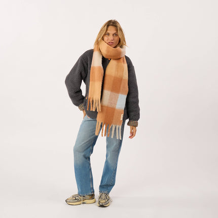 Wide Mixed Wool Scarf - Orange & Light Blue
