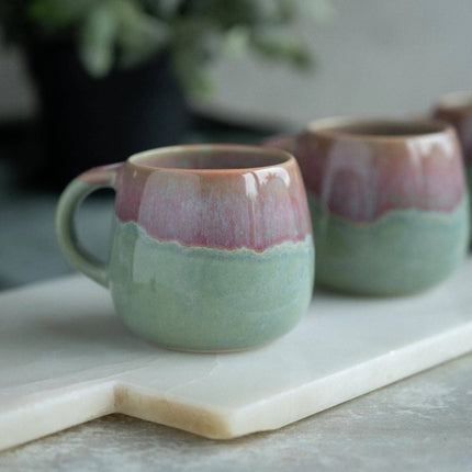 Handmade Ceramic Cup - Recife - Pink & Green - 100mL