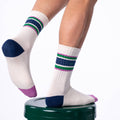 Combed Cotton Socks - Beige & Green - Navy Striped - One size: 41/46 - Harman Shop & Atelier