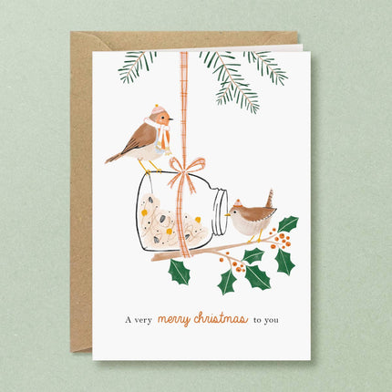 Christmas Card - Winter Birds Robin and Wren