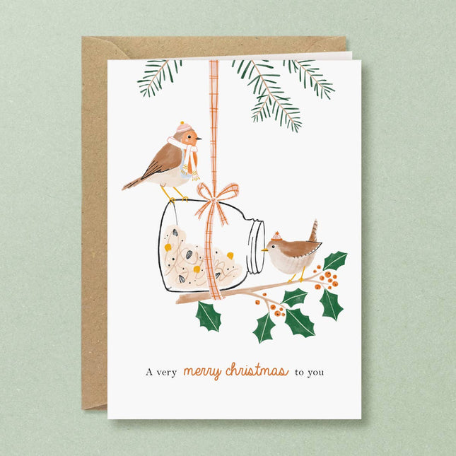 Christmas Card - Winter Birds Robin and Wren