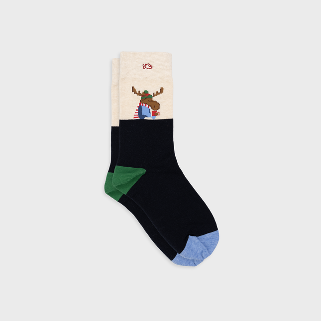 Cotton Socks - Coffee Reindeer - One size: 41/46