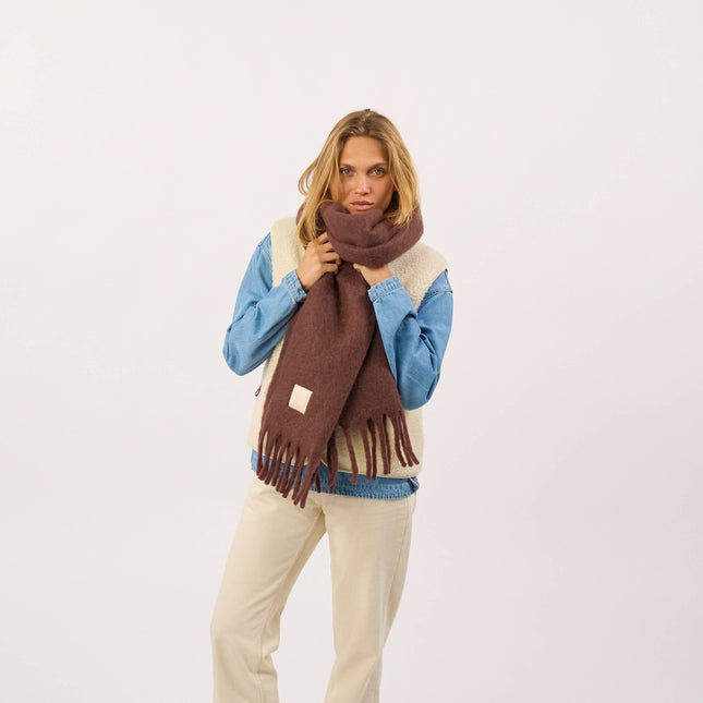 Unisex Wide Mixed Wool Scarf - Brown