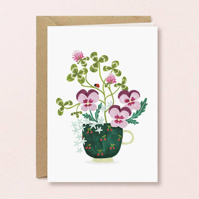 Greeting Card - Cup of Pansies