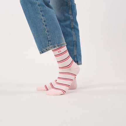 Cotton Socks - Pale Pink Striped - One size: 36/41
