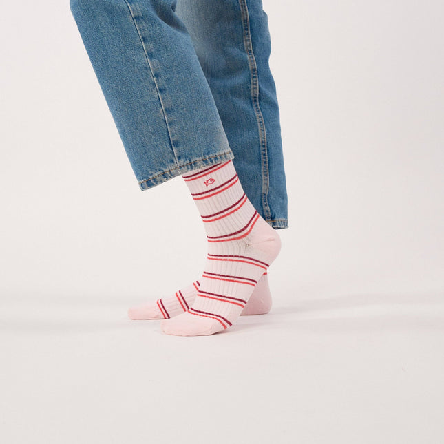Cotton Socks - Pale Pink Striped - One size: 36/41