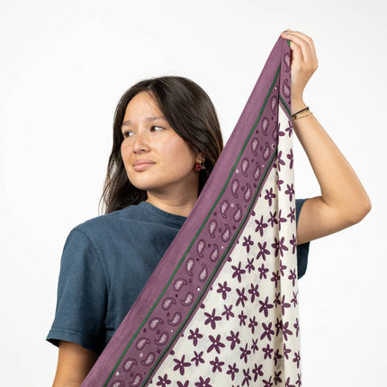 Organic Cotton Scarf - Beige and Purple