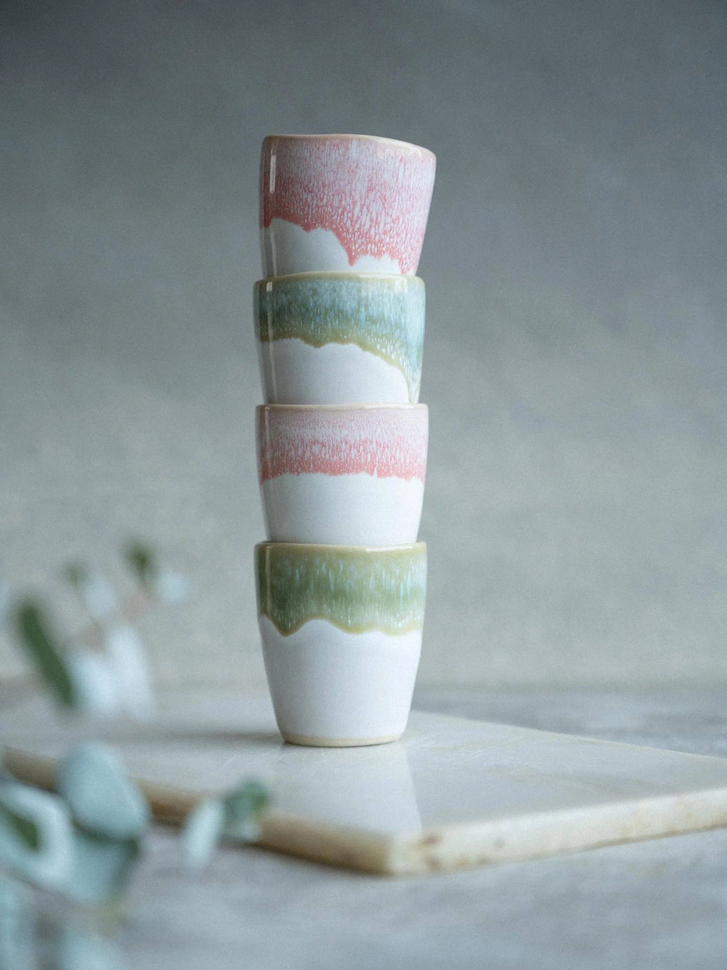 Handgemaakte koffiekop - Mint - Groen &amp; Wit - 60ml