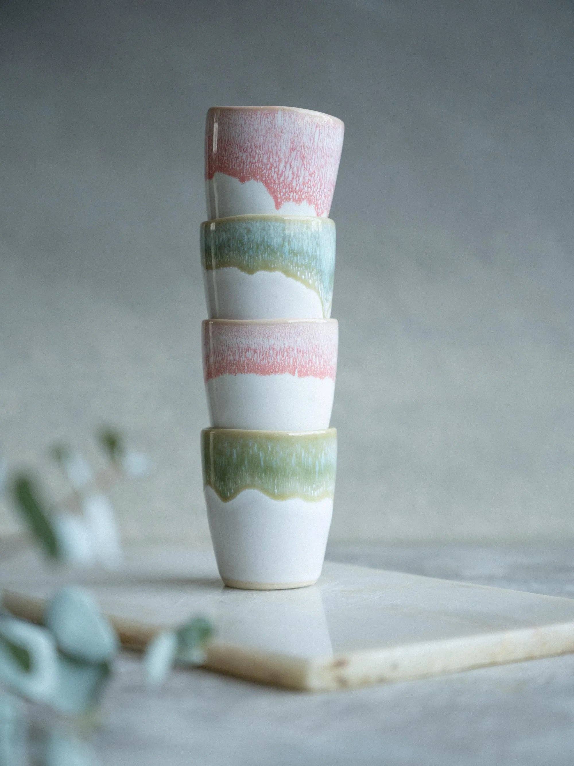 Handgemaakte koffiekop - Mint - Groen &amp; Wit - 60ml