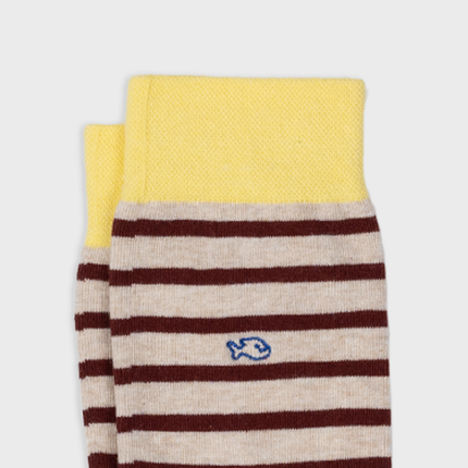 Combed Cotton Socks - Beige & Burgundy Striped - One size: 41/46 - Harman Shop & Atelier
