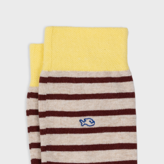 Combed Cotton Socks - Beige & Burgundy Striped - One size: 41/46 - Harman Shop & Atelier