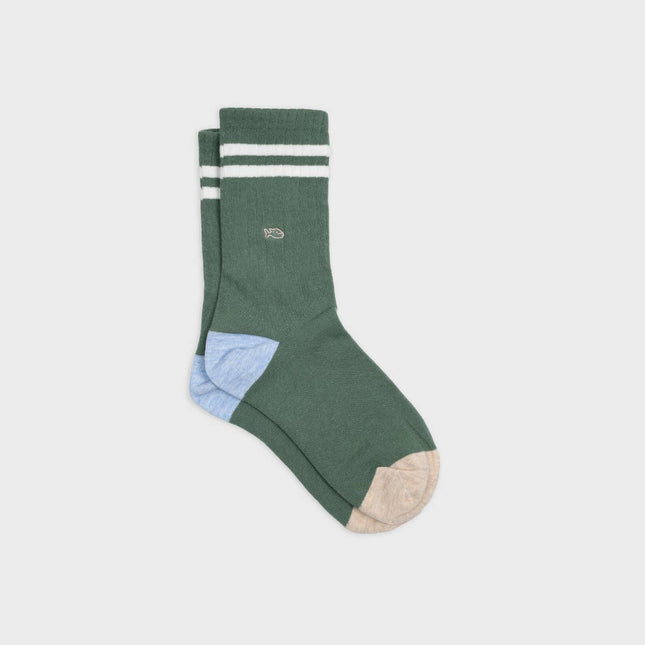 Combed Cotton Socks - Green & White Striped - One size: 41/46 - Harman Shop & Atelier
