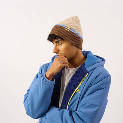 Unisex Wool Beanie - Brown & Beige & Sky Blue