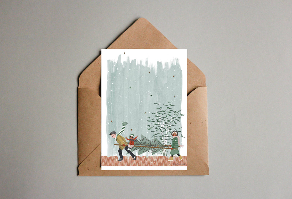 Postkaart - Kerstmis - Hoe krijg je die boom?