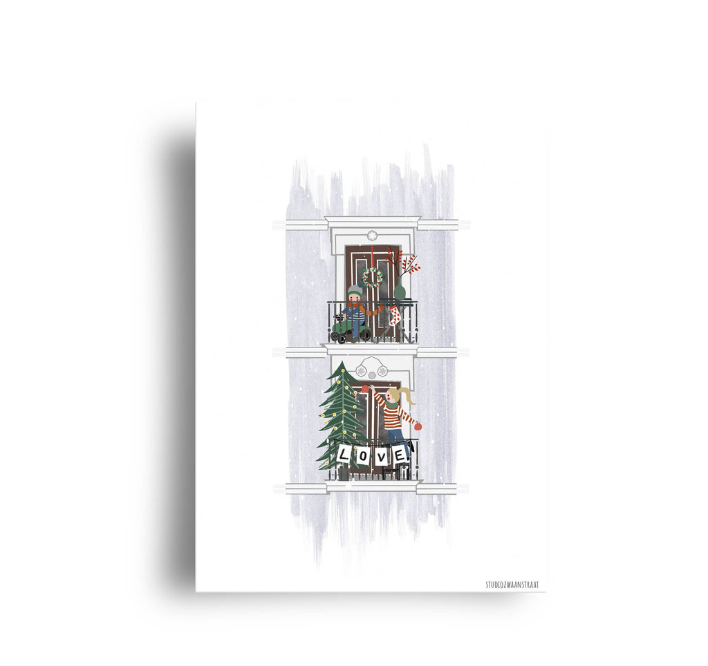 Ansichtkaart - Kerstbalkon