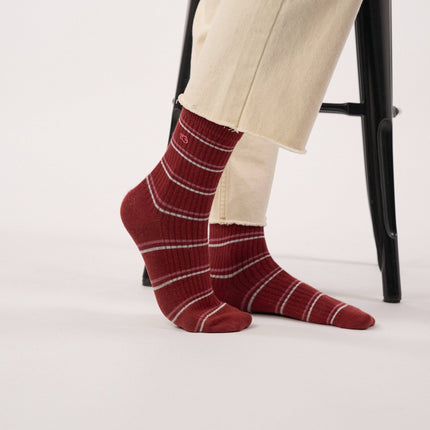 Cotton Socks - Burgundy Striped - One size: 36/41