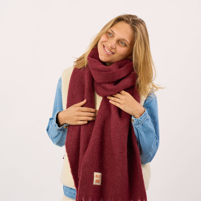 Unisex Wide Mixed Wool Scarf - Wine Red