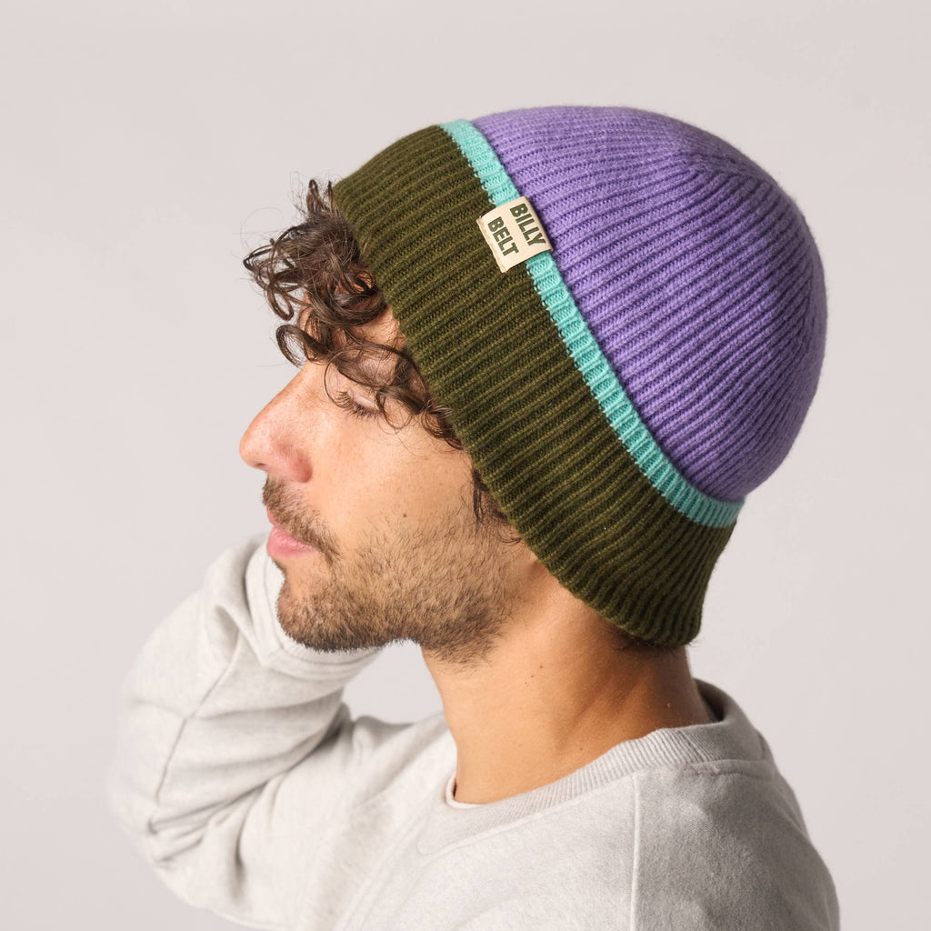 Unisex wollen muts - paars &amp; kaki &amp; mintgroen