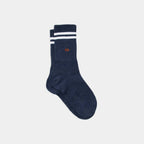 Combed Cotton Socks - Dark Blue, white striped - One size: 41/46