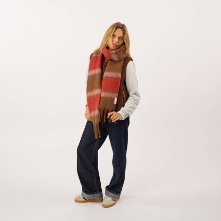 Unisex Fine Mixed Wool Scarf - Pink & Brown & Red