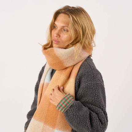 Wide Mixed Wool Scarf - Orange & Light Blue