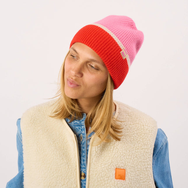 Unisex Wool Beanie - Pink & Red & Beige