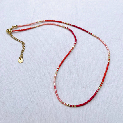 Miyuki Bead Necklace - Red & Pink & Gold