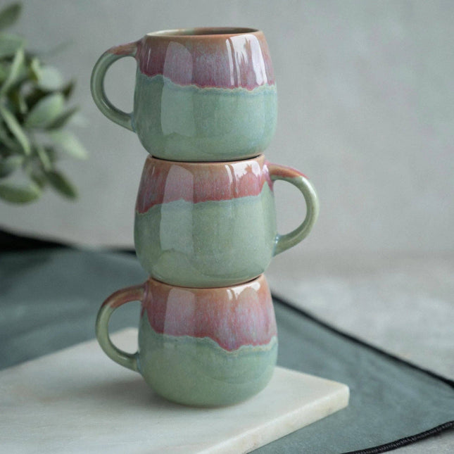 Handmade Ceramic Cup - Recife - Pink & Green - 100mL