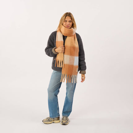 Wide Mixed Wool Scarf - Orange & Light Blue