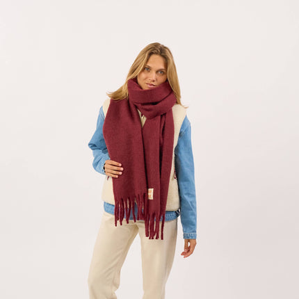 Unisex Wide Mixed Wool Scarf - Wine Red