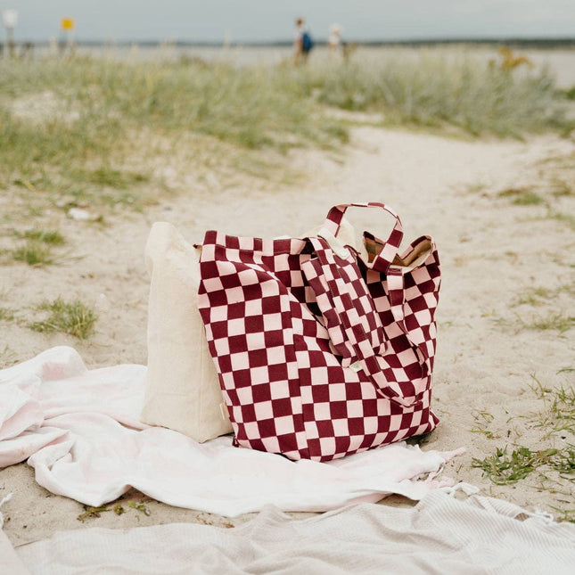 Organic Tote Bag - Checkered Pink/Purple