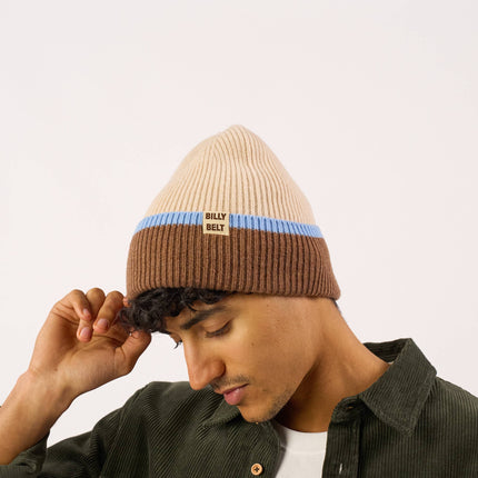 Unisex Wool Beanie - Brown & Beige & Sky Blue