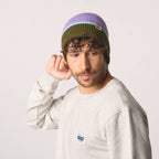 Unisex wollen muts - paars &amp; kaki &amp; mintgroen