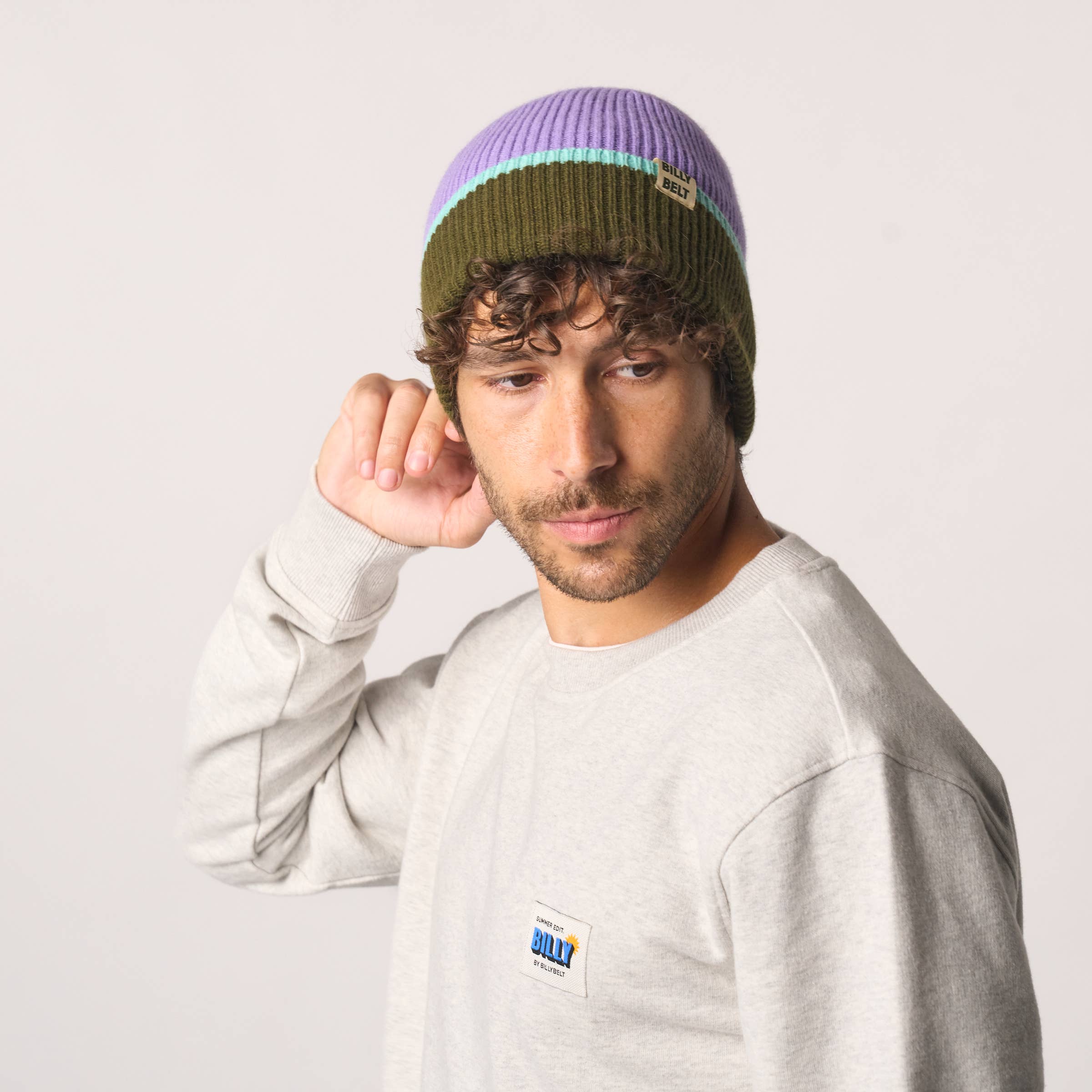 Unisex wollen muts - paars &amp; kaki &amp; mintgroen