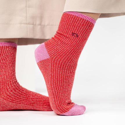 Glittery Socks - Vintage Red - One size: 37/40 - Harman Shop & Atelier